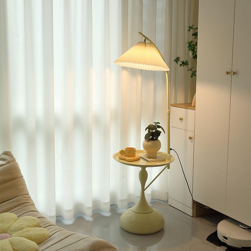 奶油风置物架落地灯客厅沙发茶几灯网红创意百褶卧室床头立式台灯