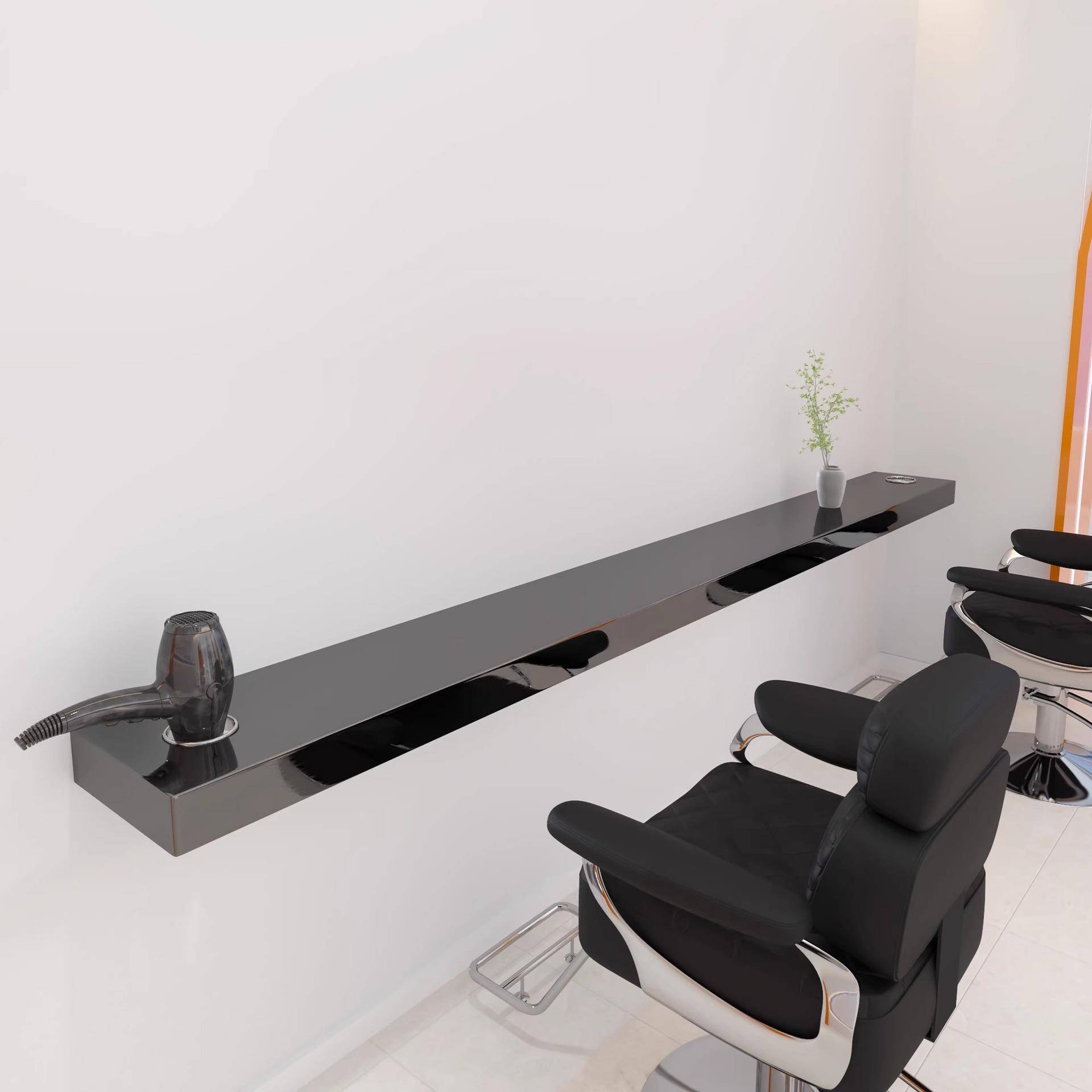 烫染剪发理发店专用镜台不锈钢台面简约台面带置物架一体柜子壁挂