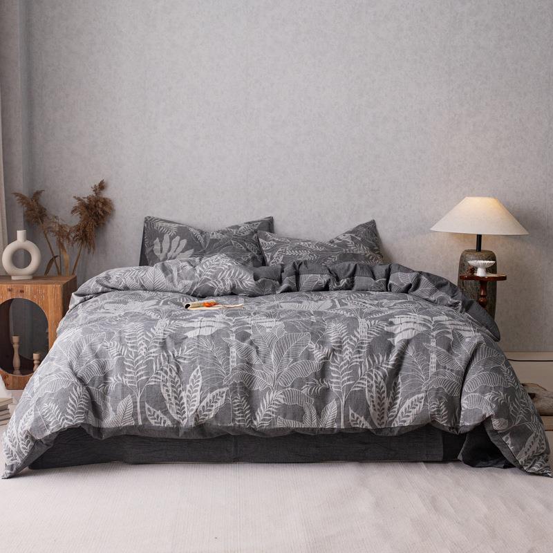 全棉双层纱四件套纯棉被套床单床笠高端民宿床上用品春秋冬季