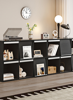 实木书柜落地靠墙置物架现代中古书橱客厅家用收纳储物柜组合书架