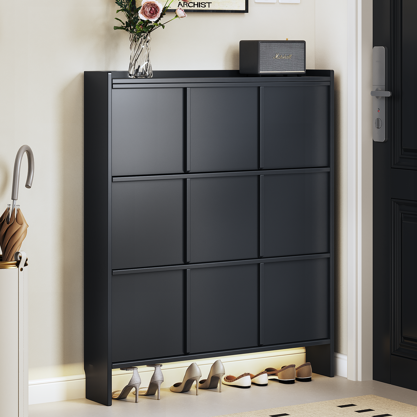 实木复古骨骼线超薄翻斗鞋柜