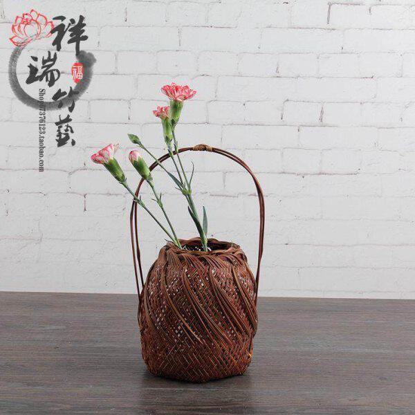 竹编 日式小花篮家居装饰品花插花器 复古茶道花 插花瓶摆件 花插