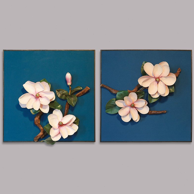 新中式玄关客厅墙面挂件壁花装饰品创意墙体修饰品背景墙花鸟挂饰
