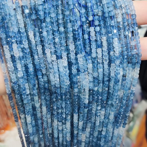 5A天然水晶 渐变色海蓝宝方糖散珠半成品手链项链配件配珠饰品
