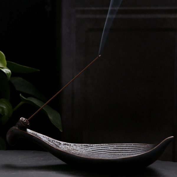 家用茶道室内檀香炉日式粗陶花瓣线香座塔香器复古铁锈釉莲花香插