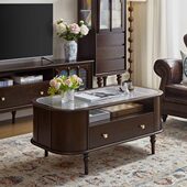 法式 中古家具玻璃茶几 复古实木茶几可移动小户型客厅茶几2024新款