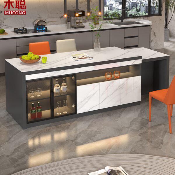 轻奢岩板伸缩岛台餐桌一体家用开放式厨房中岛台吧台柜茶水桌E31