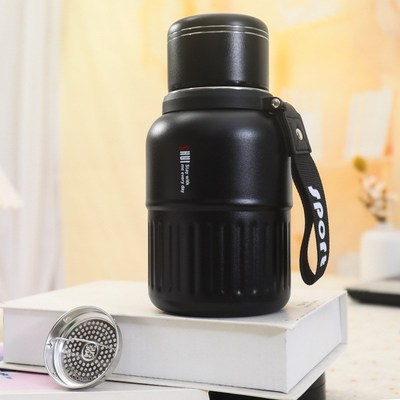 户外野餐便携提手大容量带茶隔水壶 不锈钢双层真空W保冷保温水杯