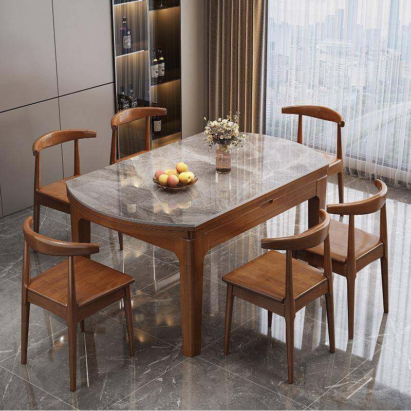 全实木岩板餐桌伸缩可变圆胡桃木餐桌椅组合饭桌家用折叠方圆两用,住宅家具,餐桌+餐椅,淘宝优惠券,粉丝福利购,淘宝优惠卷