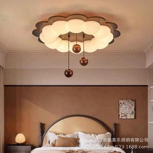 中古风卧室灯吸顶灯新中式 书房实木泡泡灯 高级感花朵主卧灯具法式