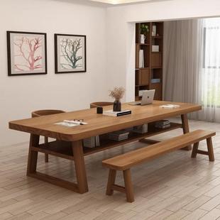 双层实木大板桌子学生学习桌书画桌书法桌客厅餐书桌一体家用饭桌