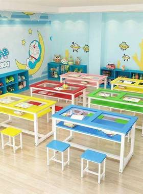 儿童美术桌画室桌子儿童画画手工桌幼儿园小学桌子书法桌钢化玻璃