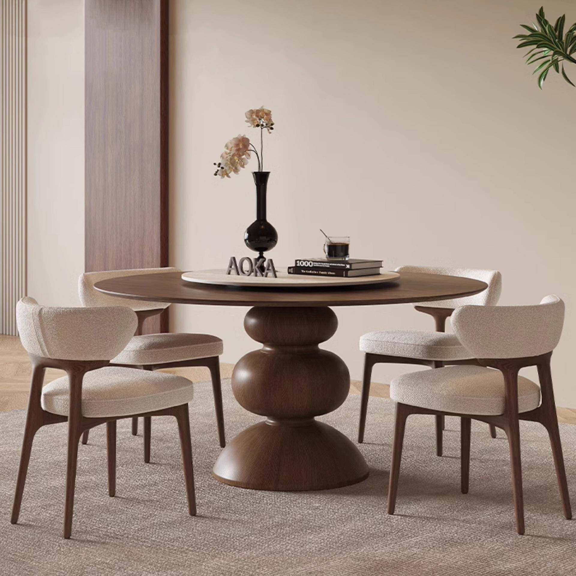 复古风实木圆桌家用小户型设计师圆形胡桃色饭桌法式圆餐桌椅组合,住宅家具,餐桌+餐椅,淘宝优惠券,粉丝福利购,淘宝优惠卷