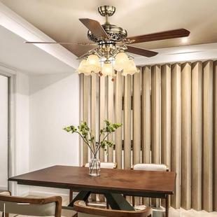 美式 实木卧室灯大风力客厅吊灯家用一体灯 复古吊扇灯餐厅灯新中式