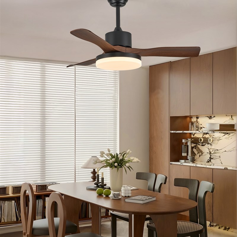 中式中古风扇灯2025新款u胡桃色电扇一体餐厅吊扇变频大风力灯餐