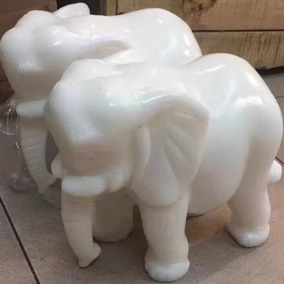天然汉白玉大象风水摆件一对聚吸水黄玉大象摆件前台吉祥物工艺品