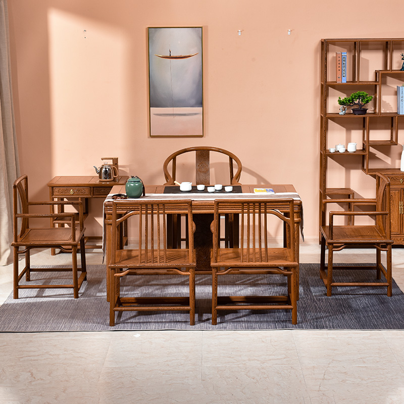 红木家俱鸡翅木茶桌椅组合中式功夫茶台挡板全实S木家用茶几泡茶
