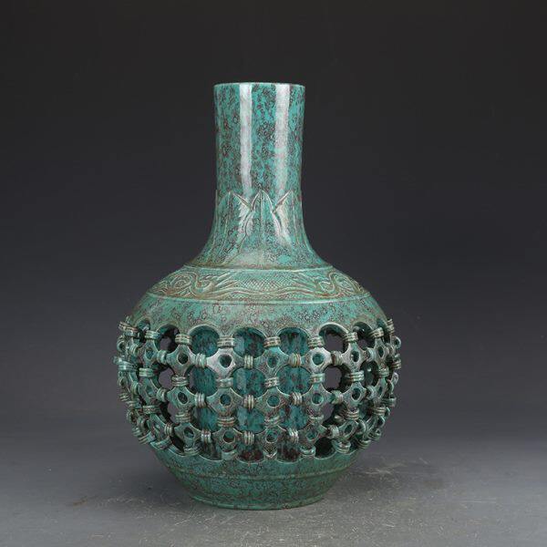 清乾隆瓷器炉钧釉镂空天球瓶仿古瓷器古董古玩明清老瓷器收藏品