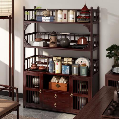 茶柜置物架新中式博古架茶室非实木多宝阁茶叶展示架子高端茶水柜
