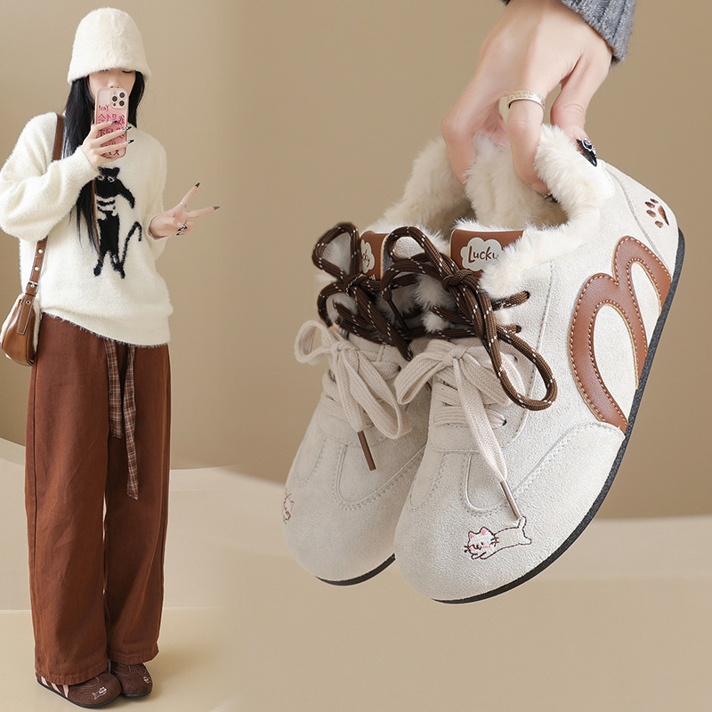 大棉冬季韩版新款阿甘鞋女2025刺绣学生运动透气休闲厚底Y16-2