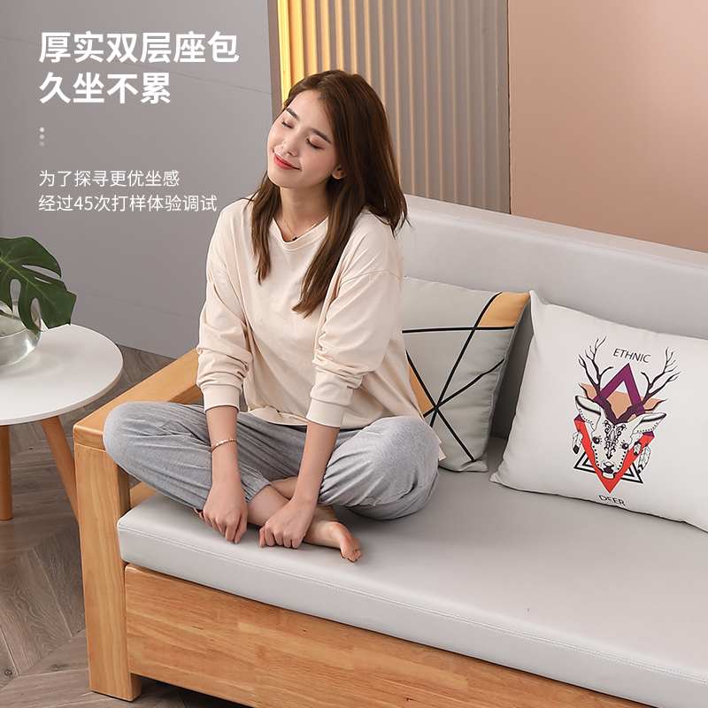 北欧实木沙发床可折叠推拉两用z双人多功能客厅小户型转角贵妃储