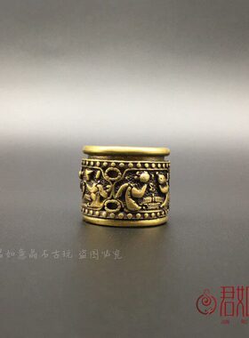 黄铜仿古童男童女扳指镂空可活动仿古铜男士戒指铜器古玩收藏
