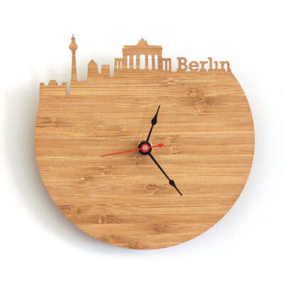 Berlin柏林现代挂钟客厅办公室墙面壁挂表石英时钟城市剪影静音