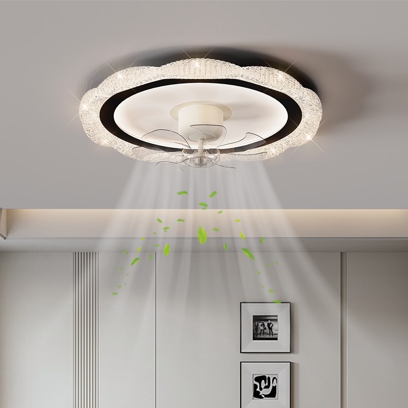 吊扇灯卧室吸顶灯摇头吊扇灯简约轻奢N水晶家用房间吊扇灯