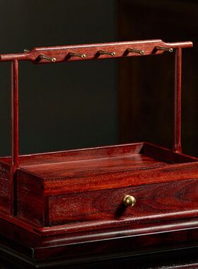 赞比亚血檀进门口玄关钥匙收纳挂钩置物架红木首饰盒乔迁新居礼物
