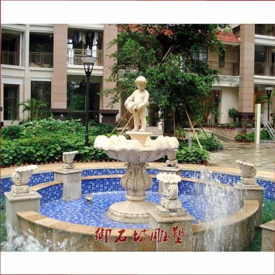 砂岩浮雕电视背景墙挂件壁画酒店装修花盆园林景观雕塑小孩喷水池