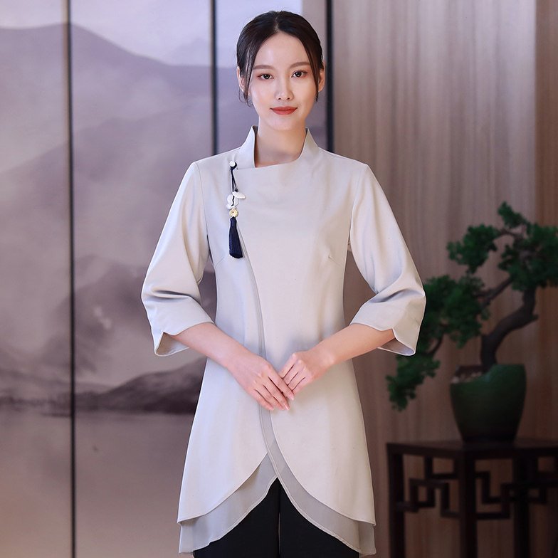 服务员工作服中袖 2023新款夏装酒店餐厅高档会所茶楼私房菜