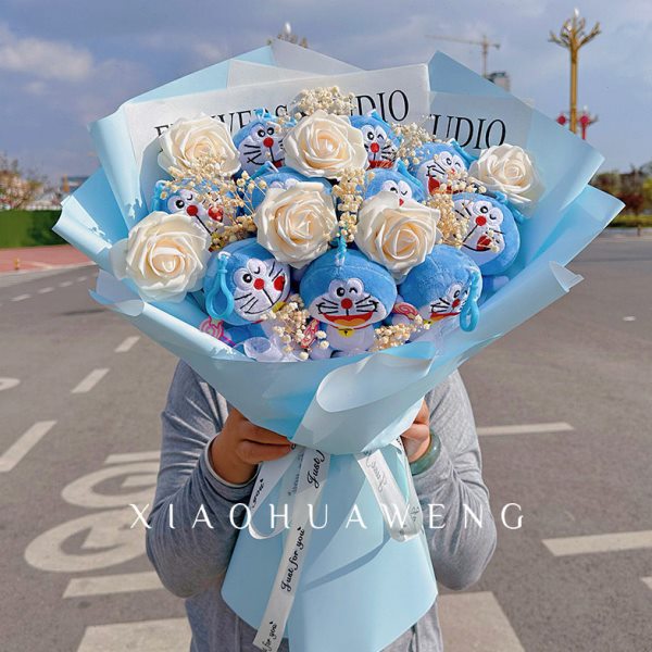 叮当猫公仔花束编织成品情人节送女友闺蜜生日礼物女生儿童蓝胖子