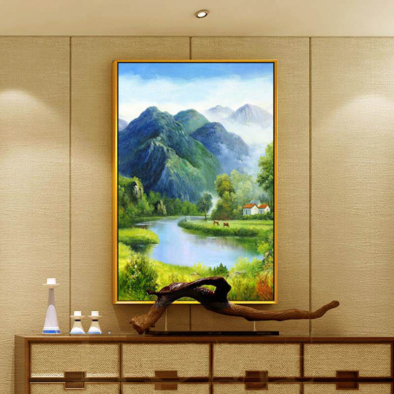福居宝地玄关山水画竖版招财挂画装饰画走廊轻奢壁画中式招财新款