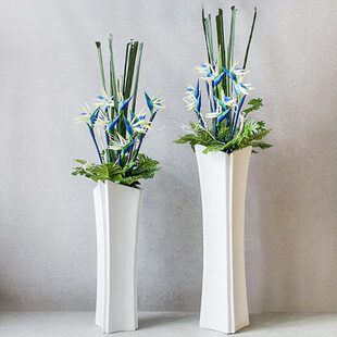 售楼处子落地大花瓶艺柱几何插花样板房简约现代玻璃钢花器装饰品