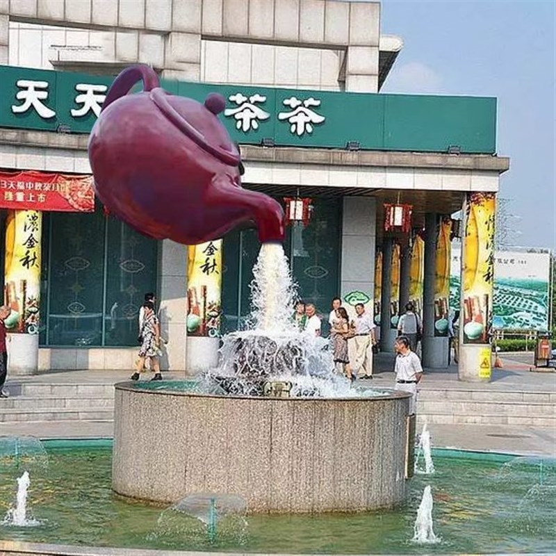 户外大型茶壶悬空流水q壶喷泉景观模型玻璃纤维雕塑酒店小品摆件