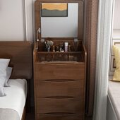 化妆桌收纳柜头北欧实木梳妆台一体多功能床柜卧室化妆小型小户型