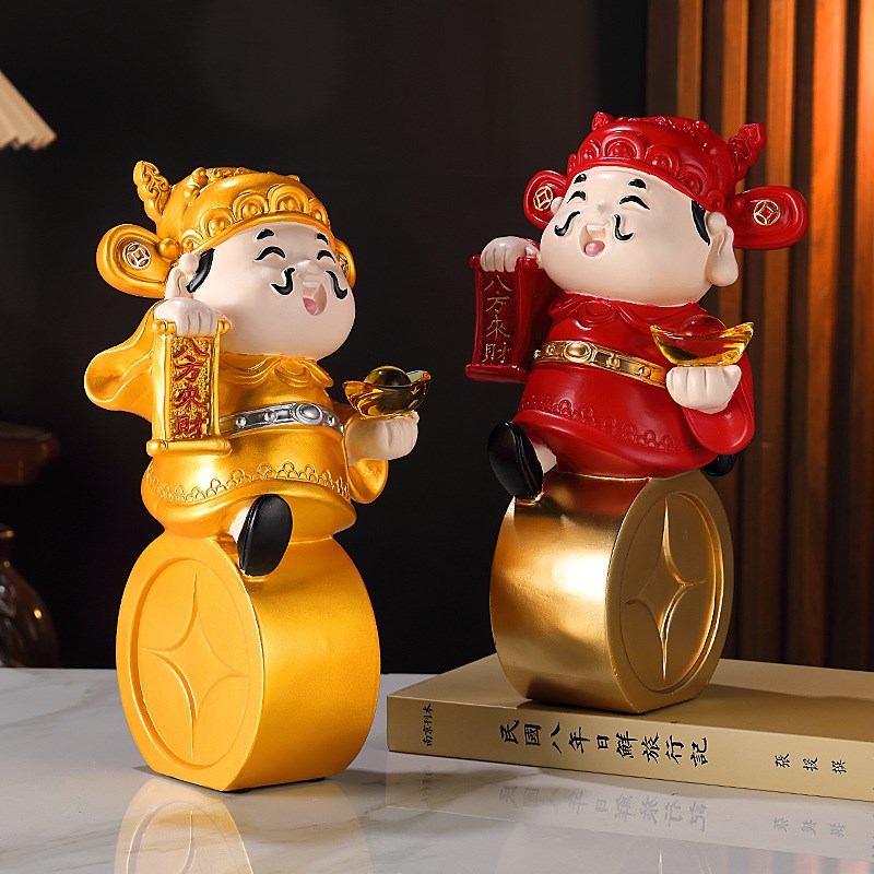 八方来财玄关客厅家用财神摆件新中式电I视柜酒柜办公室招财装饰
