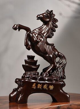 黑檀实木质雕刻马摆件工艺品红木生肖动物家居客厅装饰开业送礼品
