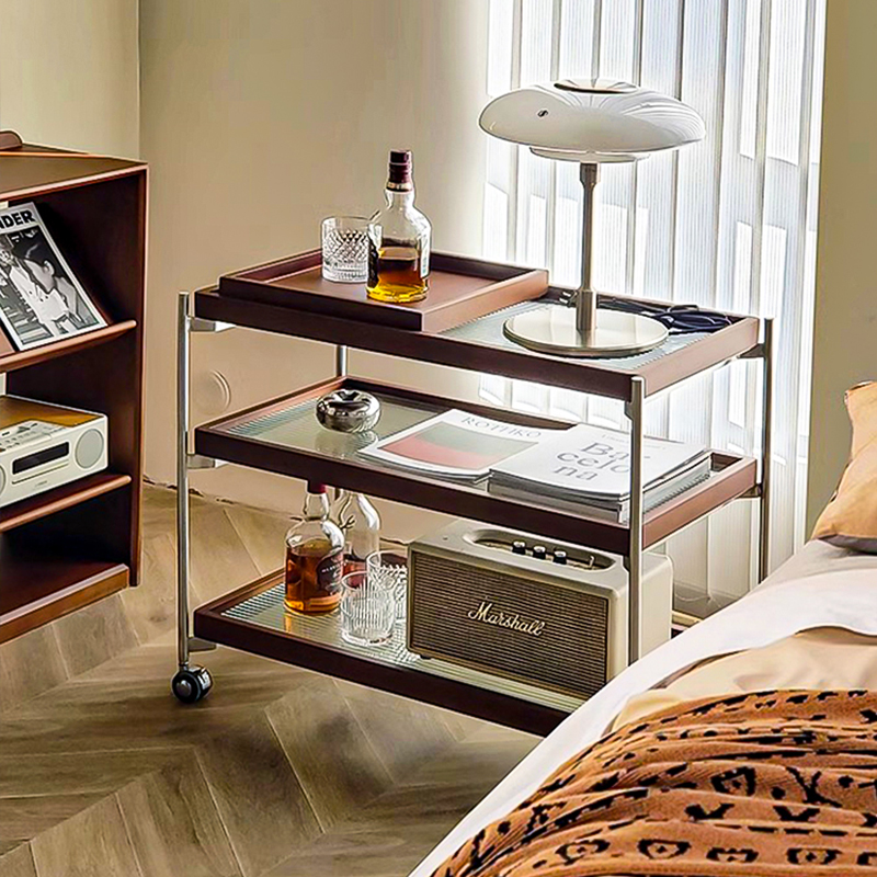 中古实木小推车家用沙发s边几移动茶几床头柜收纳餐车置物架床边