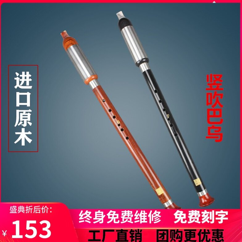滇峰初学入门儿童考级演奏型红木黑檀木C降BGF调专业竖吹巴乌乐器