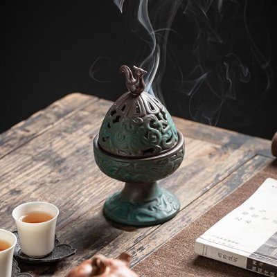 香炉陶瓷炉家用室内香薰摆件博山禅意盘茶道复古檀香仿古窑变沉香
