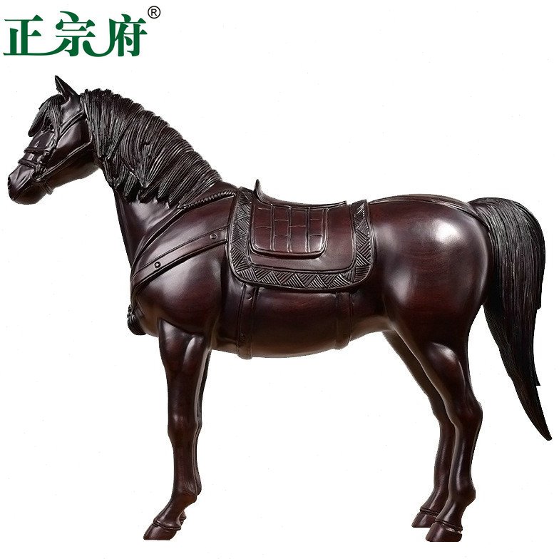 正宗府黑檀木雕刻战马摆件木质生肖马办公室家居装饰红木工艺礼品
