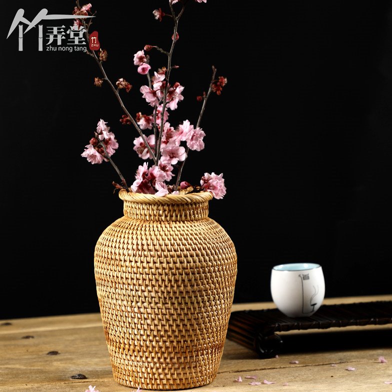 手工越南藤编花瓶插花器家居客厅桌面干花北欧装饰花篮简约清新风