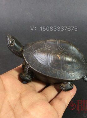 老紫砂活动乌龟摆件 头部可动内外分体乌龟茶宠小摆件紫砂小乌龟