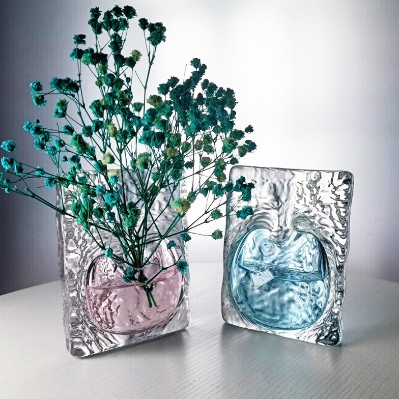 海洋之心水晶玻璃花瓶日式手作粉色桌面办公室迷小花瓶插花器摆件图片