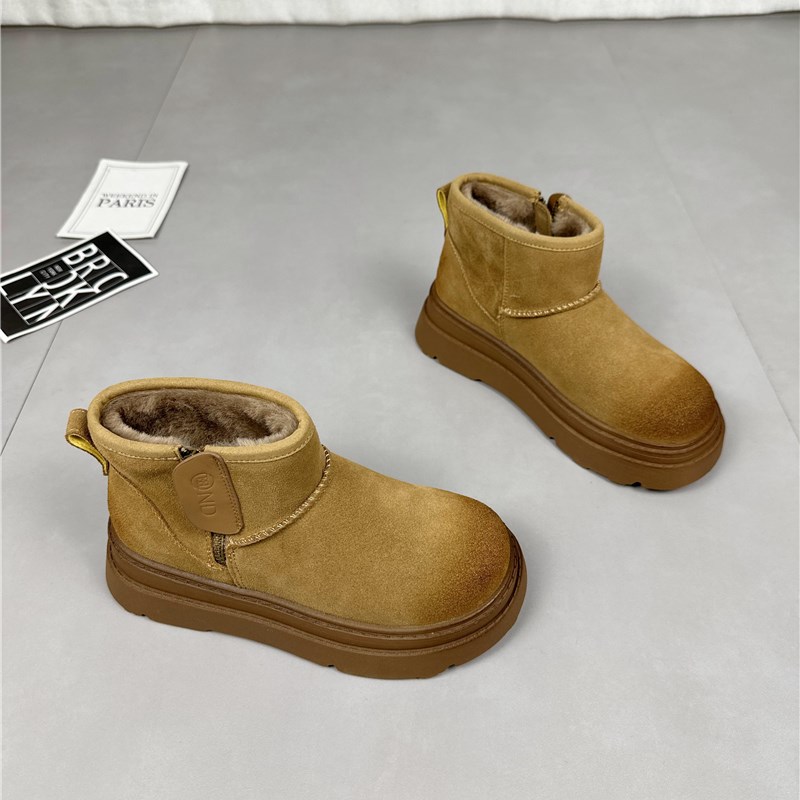 真皮厚底雪地靴女2023冬v季新款加绒加厚防滑棉靴面包棉鞋女短靴
