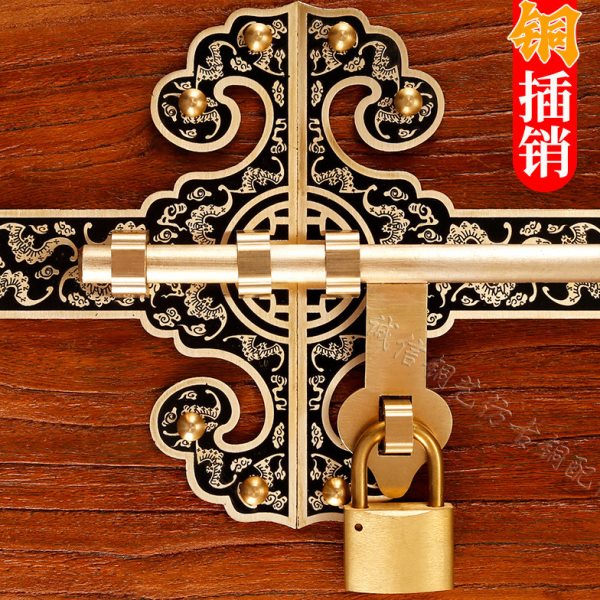 中式大门全铜插销门扣门栓户外门闩纯铜挂锁仿古加厚搭扣木门锁扣
