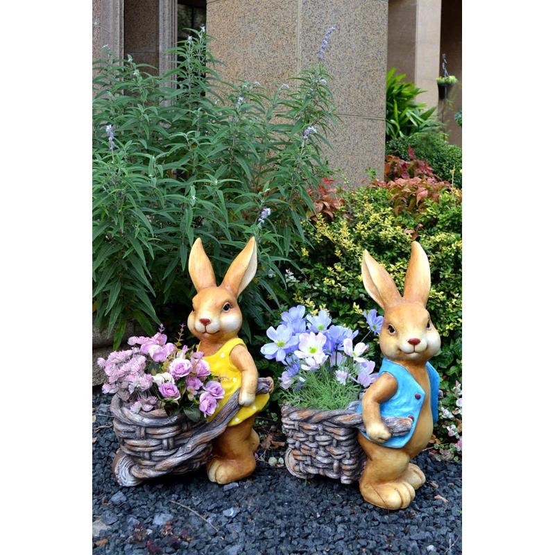 户外兔子动物e庭院花园别墅园林露台布置草坪造景院子装饰花盆摆