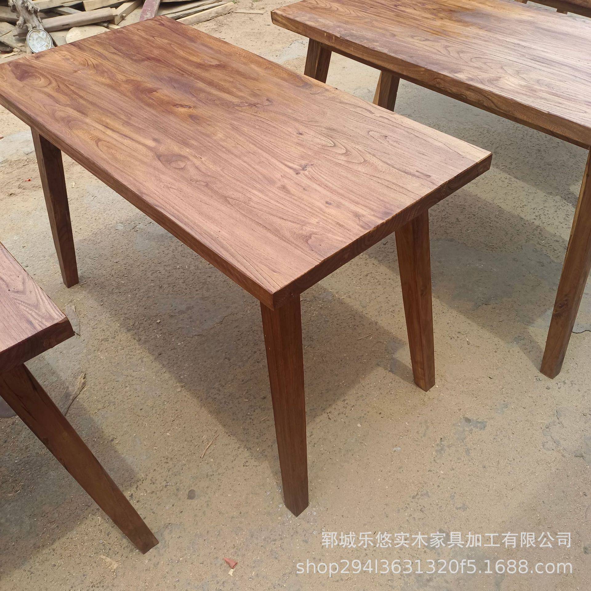 老榆木茶桌实木中式复古餐桌风化门板禅意功夫泡茶桌家用长条凳