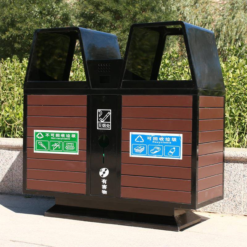 户外分类垃圾桶果皮箱大号环卫室外垃圾桶小区公园街道钢木垃圾箱